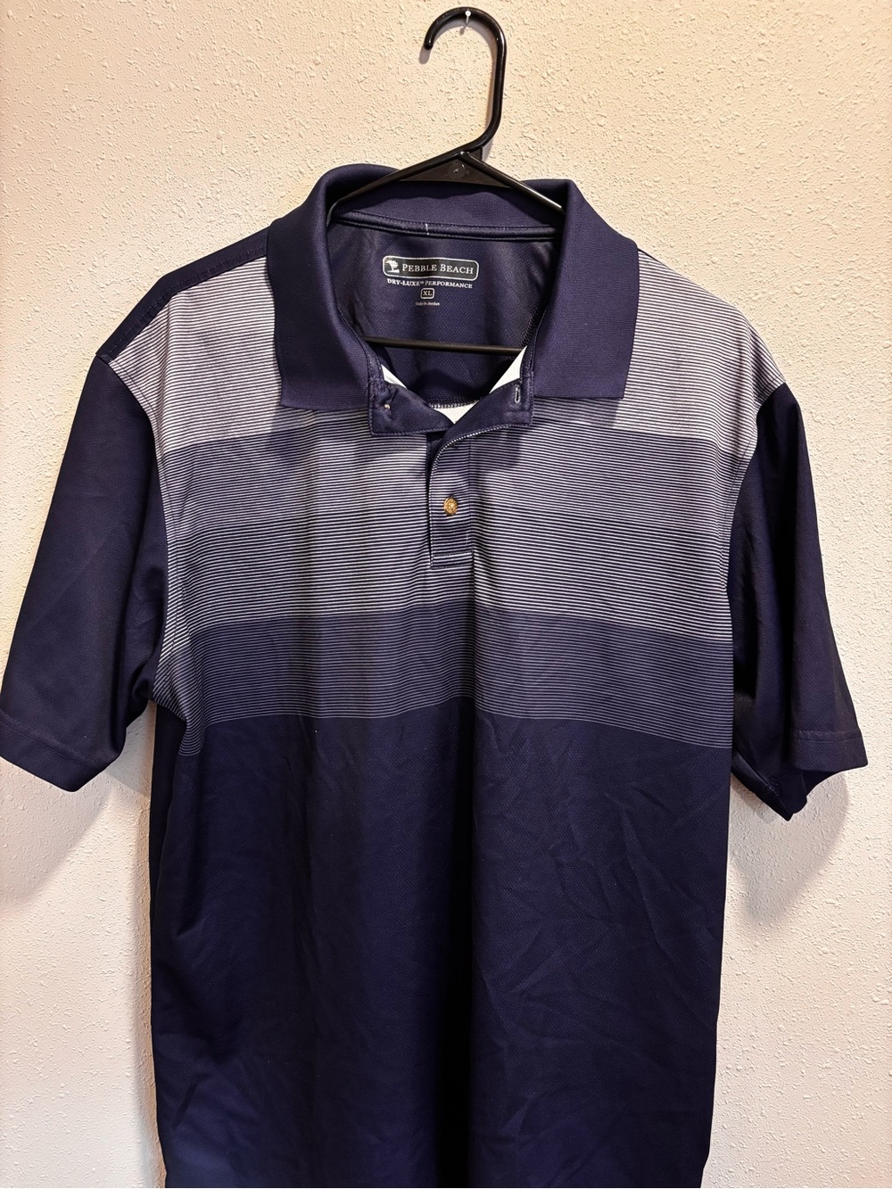 Pebble Beach Men’s Navy and Light Gray Horizontal Stripe Polo